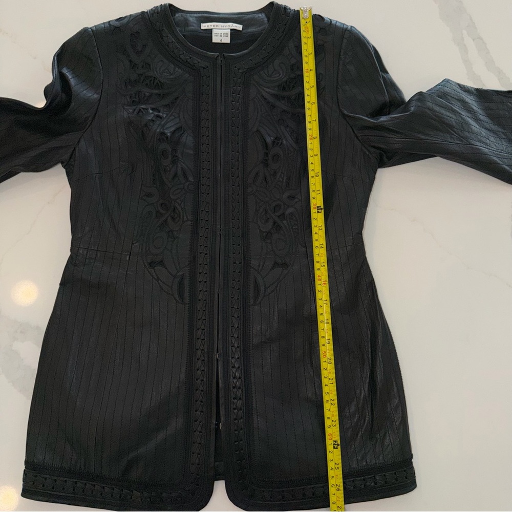 Peter Nygård Black Embroidered Lamb Leather Jacket Size 4 - Picture 8 of 9